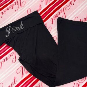 PINK Victoria's Secret Black Bling Rhinestone Logo Fold-Over leggings